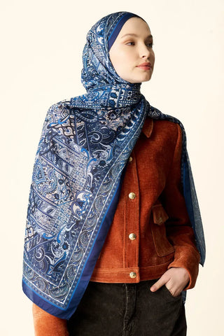 Yekta Desenli Pamuk Dokulu Şal - Lacivert