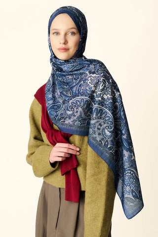 Zaria Desenli Pamuk Dokulu Şal - Lacivert