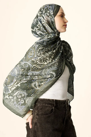 Zaria Desenli Pamuk Dokulu Şal - Yeşil