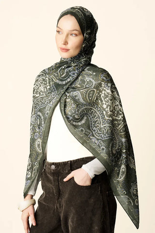 Zaria Desenli Pamuk Dokulu Şal - Yeşil