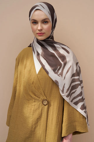 Zebra Desen İtalyan İpeği Şal - Bej
