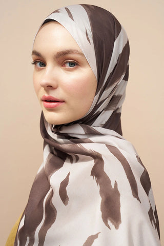 Zebra Desen İtalyan İpeği Şal - Bej