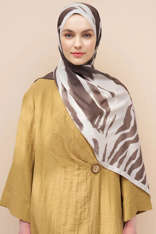 Zebra Desen İtalyan İpeği Şal - Bej