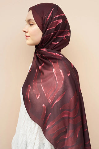 Zebra Desen İtalyan İpeği Şal - Bordo