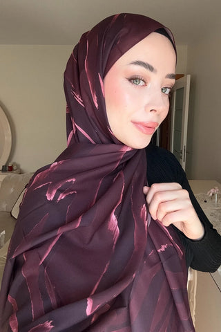 Zebra Desen İtalyan İpeği Şal - Bordo